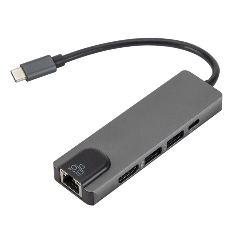

Концентратор usb type-c в usb 3,0, 5 в 1 gigabit ethernet rj45 lan конвертер для ноутбука mac book pro pd charge