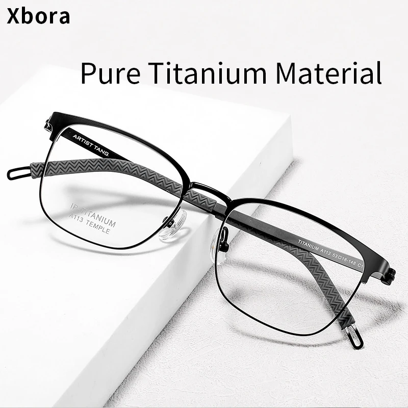 

Xbora Pure Titanium Men's And Women's Eyeglass Frames Business Screw-Free Anti-Slip Legs Optical Prescription Glasses A113E