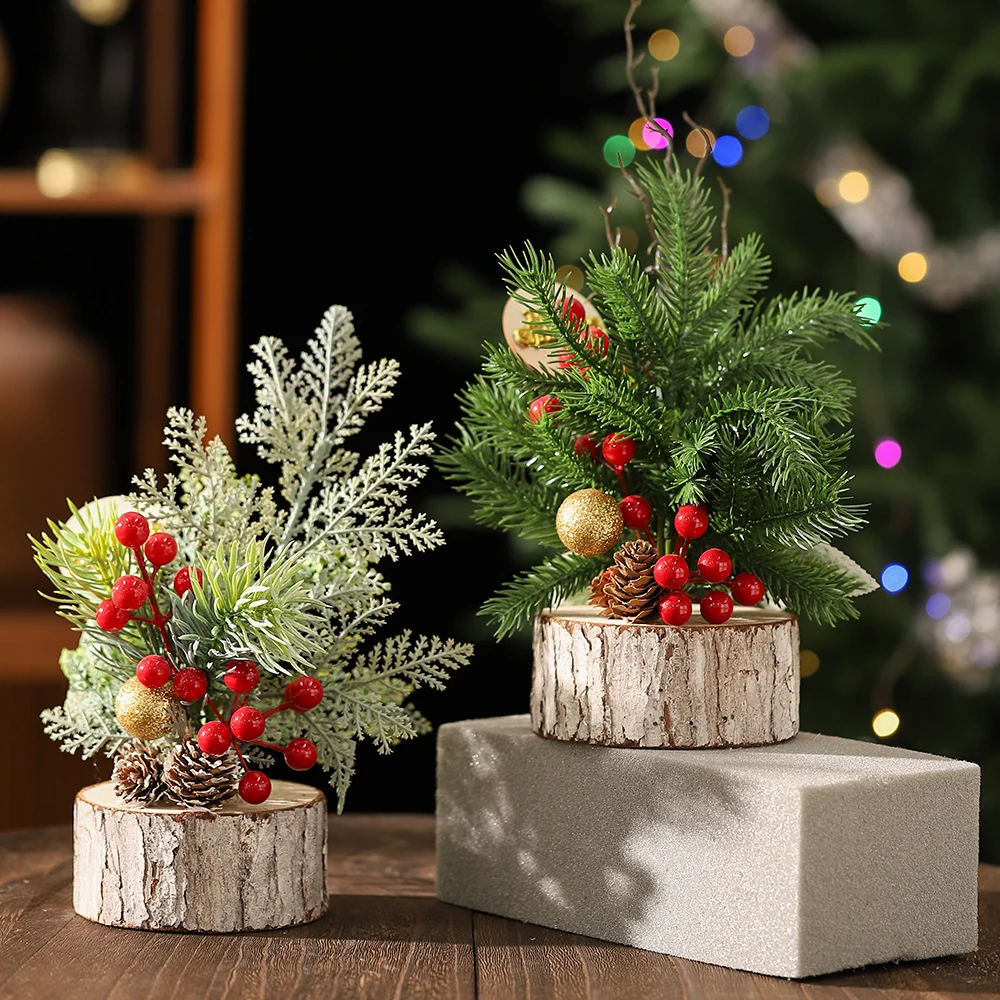 Christmas Desktop Tree With Wreath Artificial Plant Decoration_voghion.com