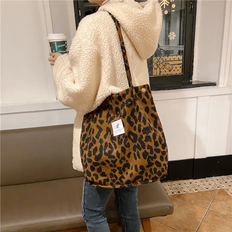 Leopard Print Women's Shoulder Bags Fashionable Canvas Tote Bag Large Capacity Beach Bag Daily Travel Handbag