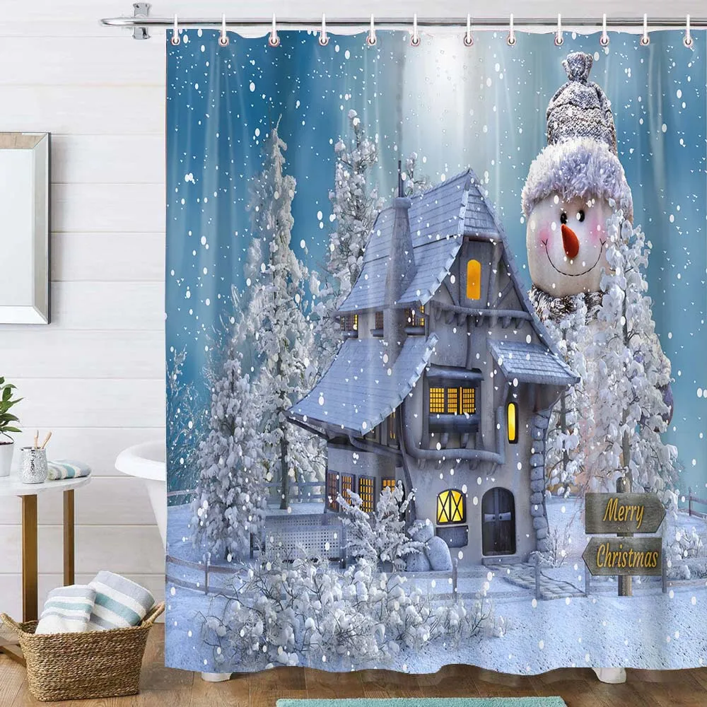 Extra Long Shower Curtain Red Christmas Fabric Shower Curtain Long