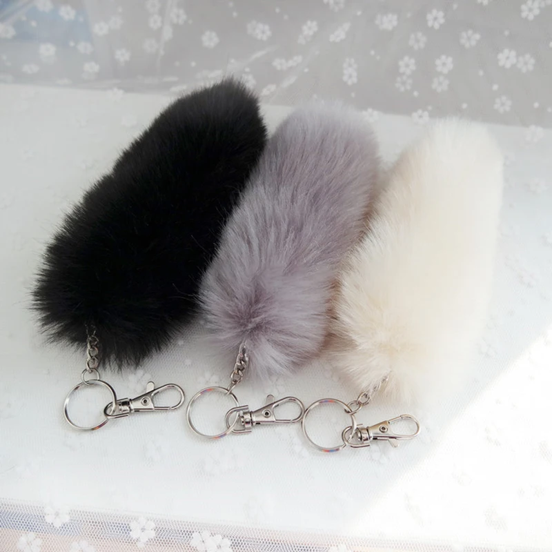 

Cute Fox Tail Keychains Furry Fur Charm Bags Key Ring Holder Car Pendant Keyring For Women Men Trinket Accessories Gift