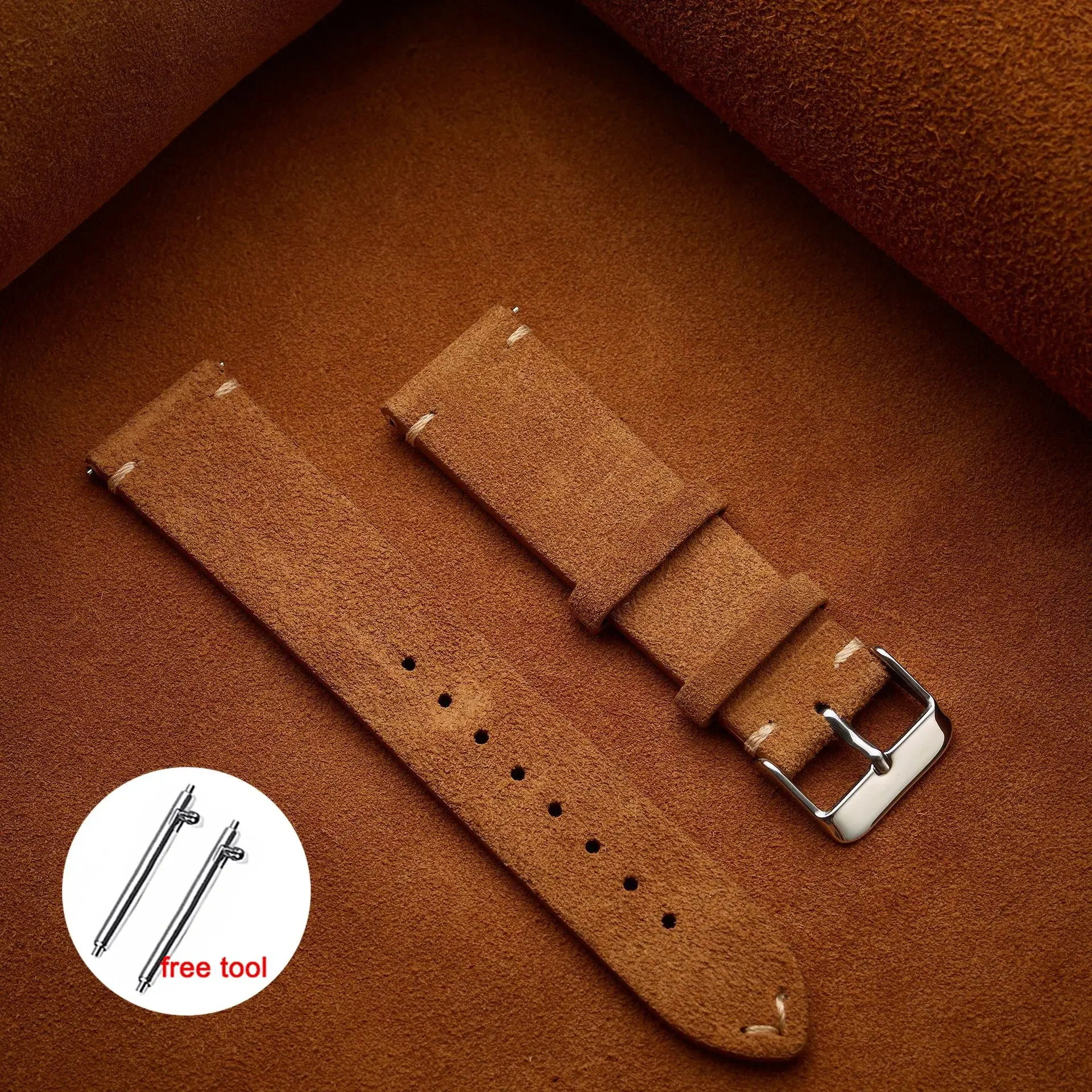 Premium Soft Suede Leather Vintage Watchband – Quick Release Calfskin Strap
