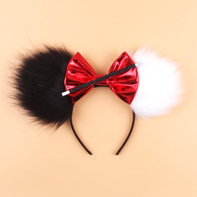 Schickes Design, Plüsch-Mausohren-Stirnband für Mädchen, drehender roter Charakter, Haarband, 12,7 cm, Samtschleife, Party, Cosplay, Haarschmuck – Detail 8