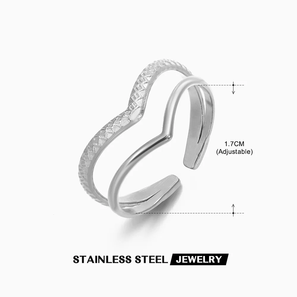 Stainless Steel Adjustable Finger Rings V Shape Double Layers Open Ring For Women Geometric Aesthetic Jewelry Gift