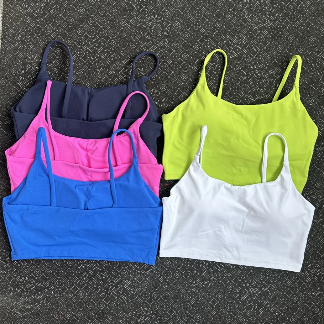 Solid Color Spaghetti Strap Fitness Sports Bra with Chest Pad