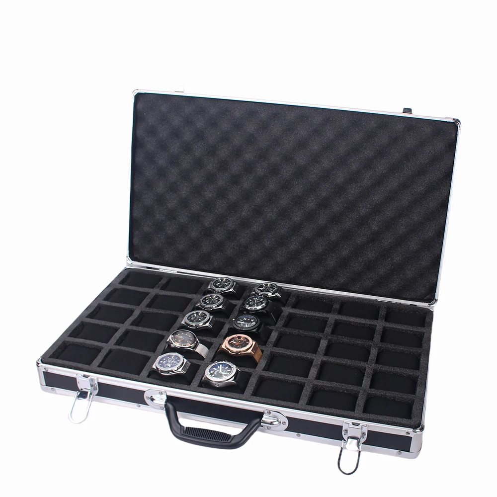 35-Slot High-Capacity Watch Storage Box with Aluminum Suitcase Design, Velvet-Lined Jew... - SKU WSB01007 - UGI Packaging