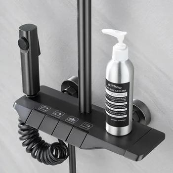 Set doccia da bagno nero Tasti per pianoforte Set di sistemi doccia antiruggine in ABS Vasca da bagno montata a parete Miscelatore caldo e freddo Rubinetto per doccia a pioggia Accessori per il bagno, 1