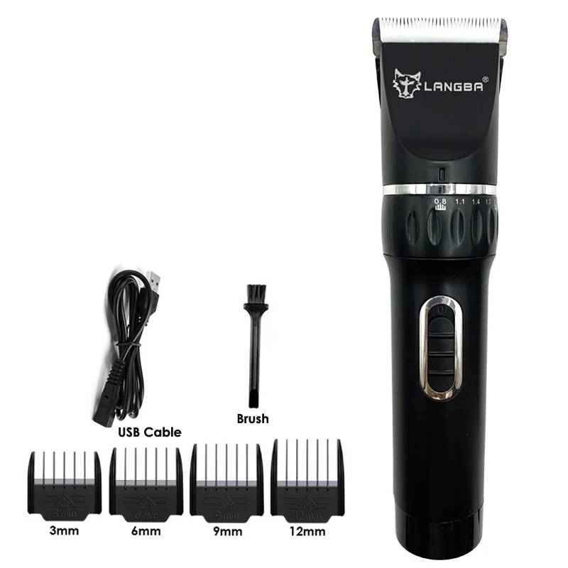 LANGBA Professional Rechargeable Pet Cat Dog Hair Trimmer Electrical Clipper Shaver Set Haircut Machine Grooming Kit Black