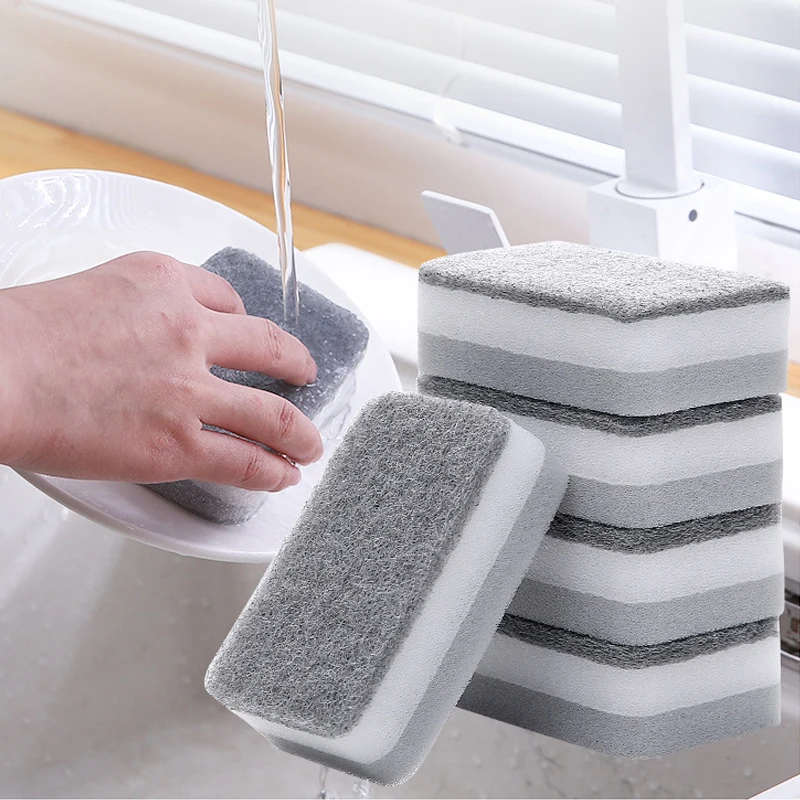 

5pcs Kitchen Dishwashing Sponge Double-Sided Cleaning Spong Scouring Pad Cleaning Cloth Household Kitchen Cleaning Tools Gadgets