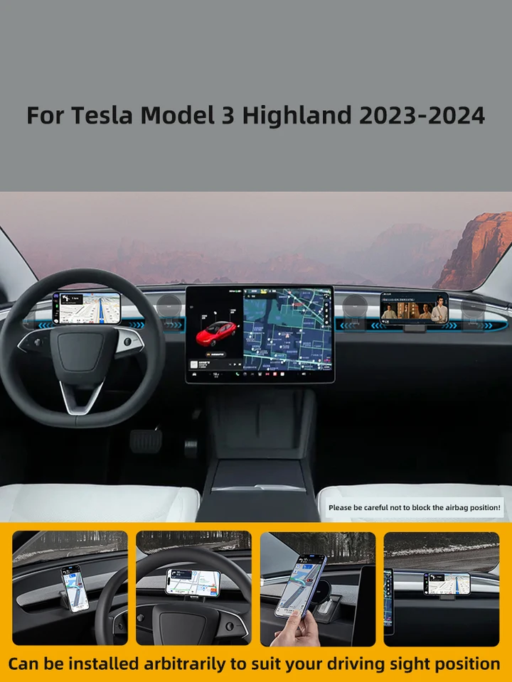 Support Téléphone Magnétique Pour Tesla Model Y/3 2025 - Ventouse Tableau De Bord, Ajustable 360°, Compatible IPhone