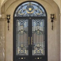 Villa High-end Luxury Factory Sell Custom Forged America European Craft Glass Security Double-open Iron Steel Entrance Gate Door 2