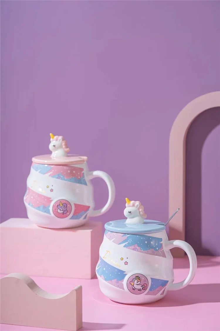 Unicorn Cute Coffee Mug With Lid & Spoon