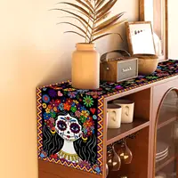 Mexican Day of The Dead Sugar Skull Linen Table Runners Dresser Scarf Decor Washable Dining Table Runners Party Decorations 4