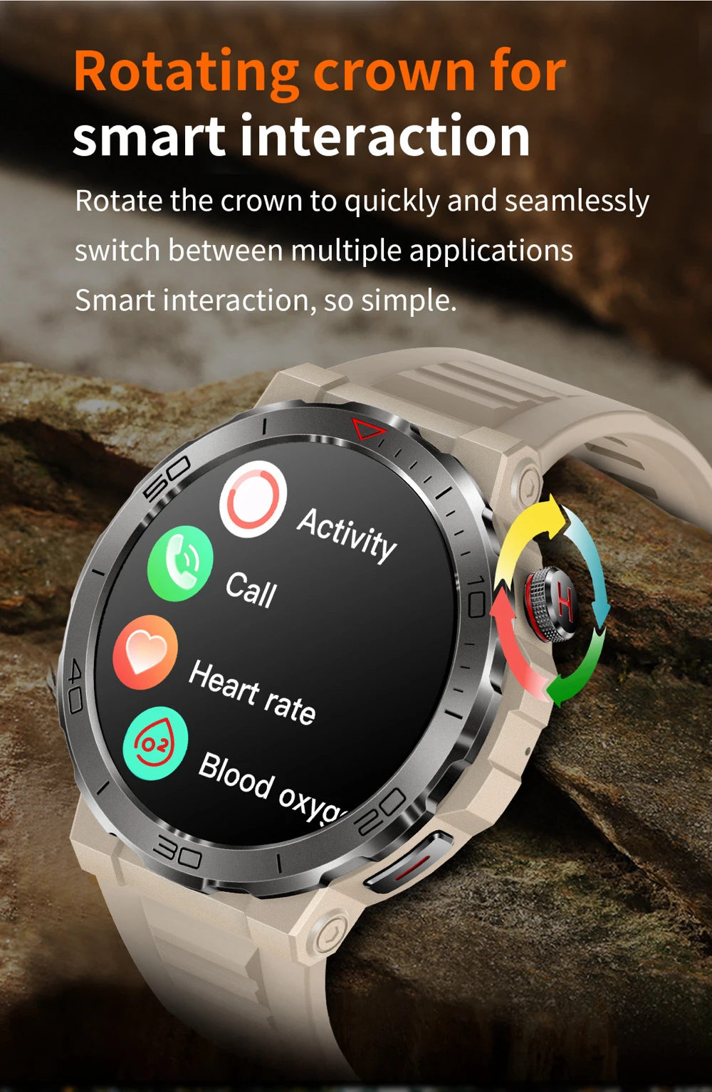 Reloj inteligente deportivo con GPS y pantalla AMOLED, pulsera con brújula, IP68, resistente al agua, Bluetooth, llamadas, monitorización de la salud, para hombre, para actividades al aire libre_voghion.com