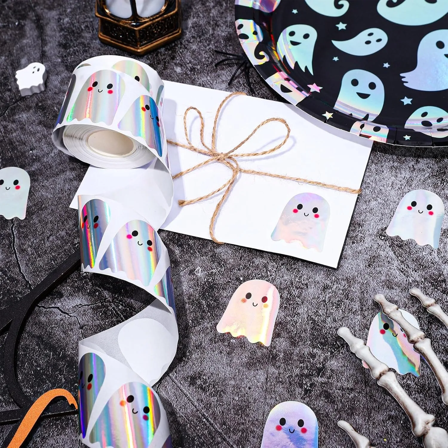 100–500 Stück silberne süße Halloween-Aufkleber, Party, Halloween, Geschenkverpackung, Etikett, Sammelalbum, Cartoon-Belohnungen, Schreibwarenaufkleber – Detail 3