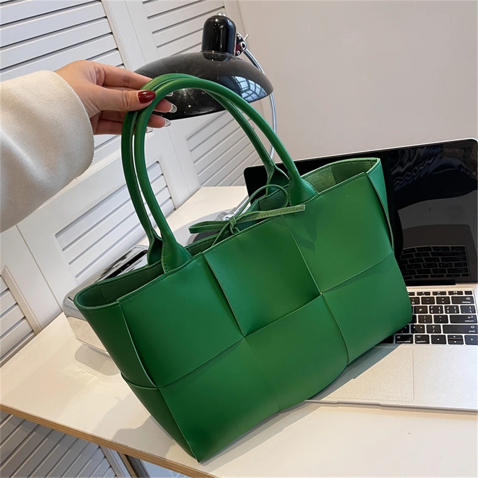 2 Set Weave Large Capacity Women's Tote Bags PU Leather Shoulder Bags for Women 2022 Fashion Lady Top-handle Bag Luxury Handbags