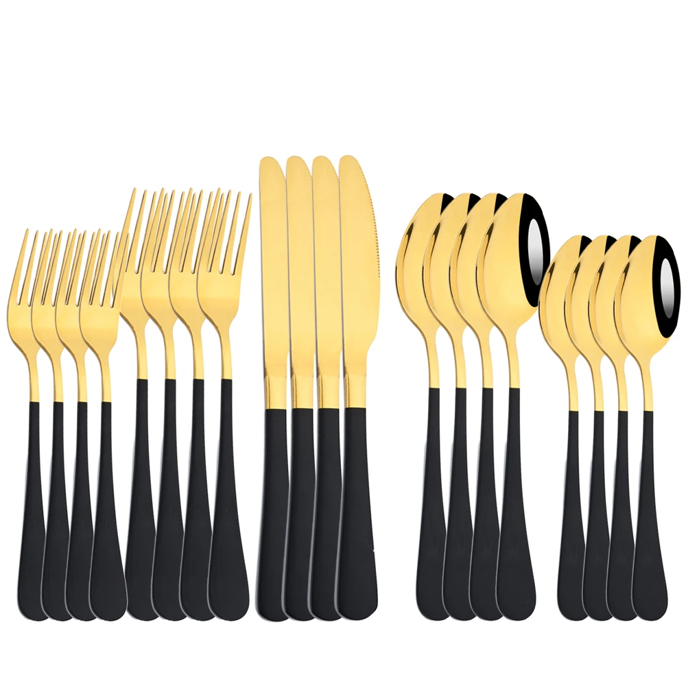 

Zoseil 20Pcs Cutlery Set Stainless Steel Knife Fork Dessert Spoon Flatware Black Gold Dinnerware Western Silverware Tableware