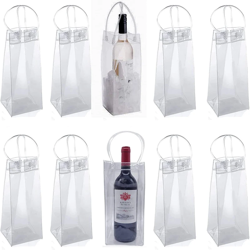 

Ice Wine Bag, Clear Portable Collapsible Wine Cooler Bags with Handle, PVC Wine Pouch Bags for Champagne Cold Beer White Wine