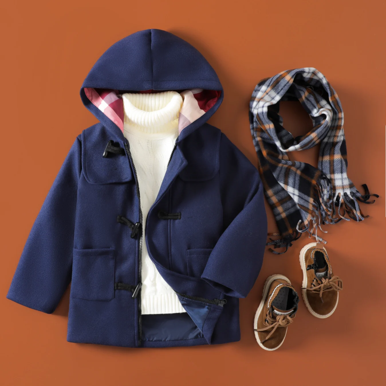 PatPat Kid Boy Solid Color School Style Hooded Jacket