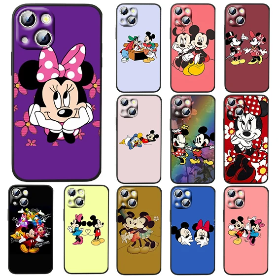 

Cute Disney Mickey For iPhone 14 13 12 11 Pro Max XS Max X XR 7 8 Plus 6S 5S Silicone Black Shell Phone Case