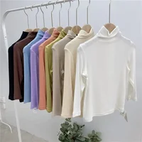 Kids Girls Solid Undershirts 2024 New Children Casual Modal T-shirts Candy Color Spring Autumn Clothing Baby Girls Thin Tops 1