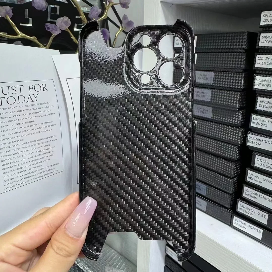 Real Genuine Carbon Fiber Case for iPhone 14 15 Pro Max 15Pro Glitter Ultra Thin Lightweight Forging Bright Irregular Back Cover