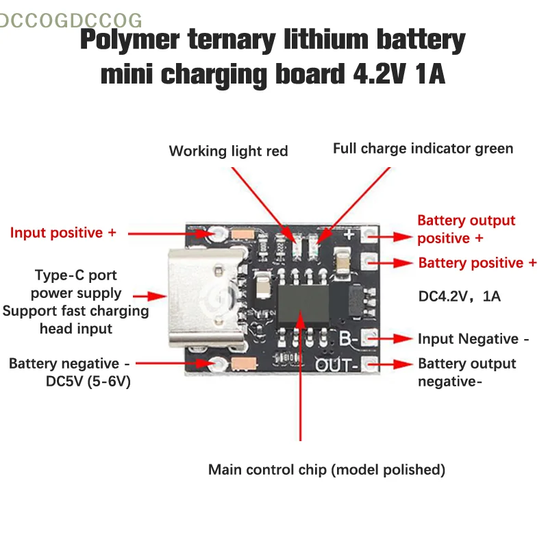 보호 보드가 있는 1A 3.7V4.2V 충전기 모듈 유형-C 초소형 리튬 배터리 충전 보드