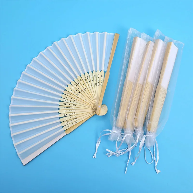 

Portable Chinese Style Folding Fan Engraved White Folding Elegant Silk Hand Fan Summer Cooling Artifact With Bag Wedding & Party