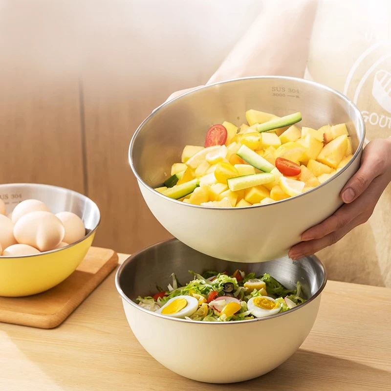 Stainless Steel Mixing Bowls Korean Salad Ramen Rice Whisking Bowls Set Kitchen Cooking Baking Storage Container