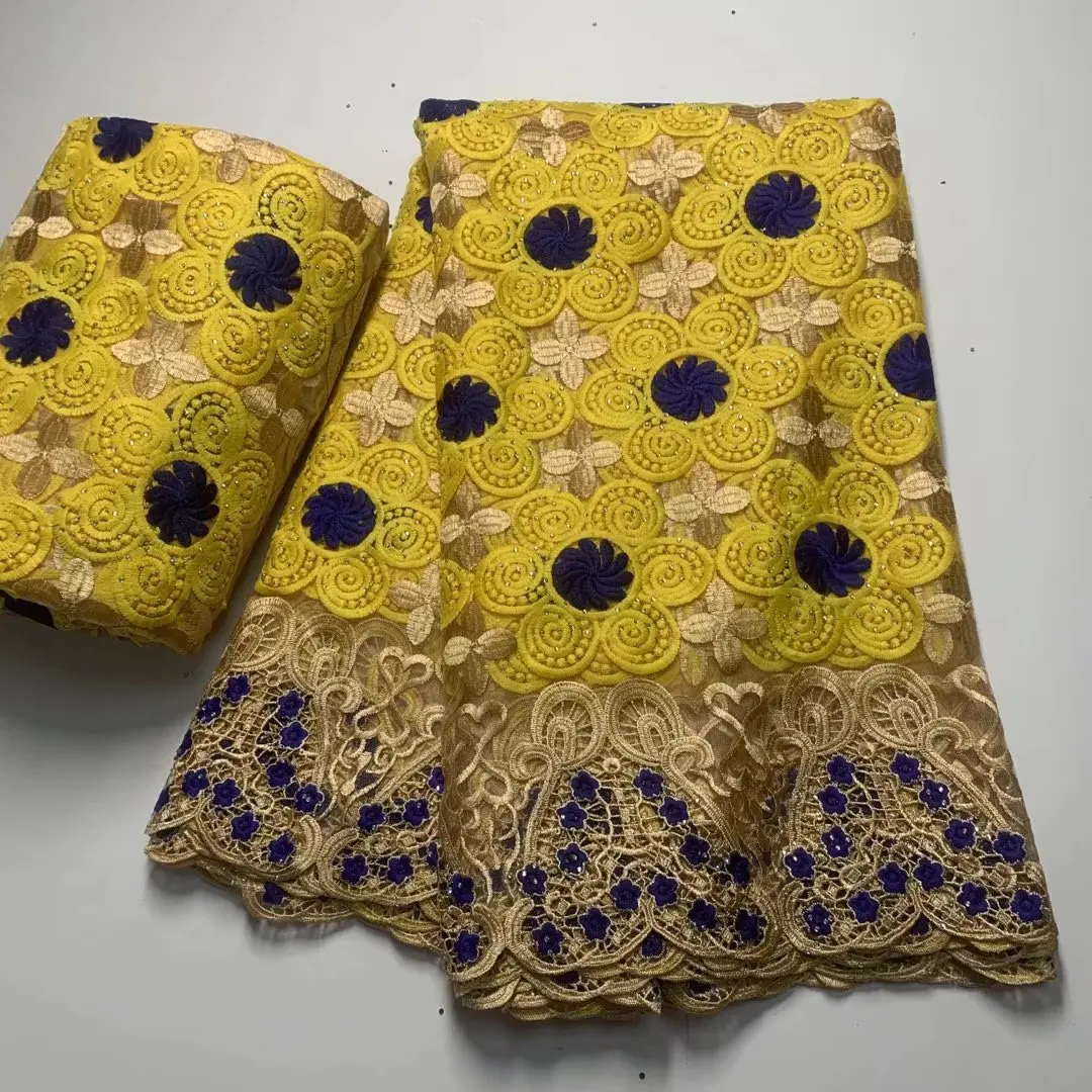 2022 High Quality African Lace Fabric With Stones African Embroidery Guipure Lace Fabric For Nigerian Net Lace Women Dress 
