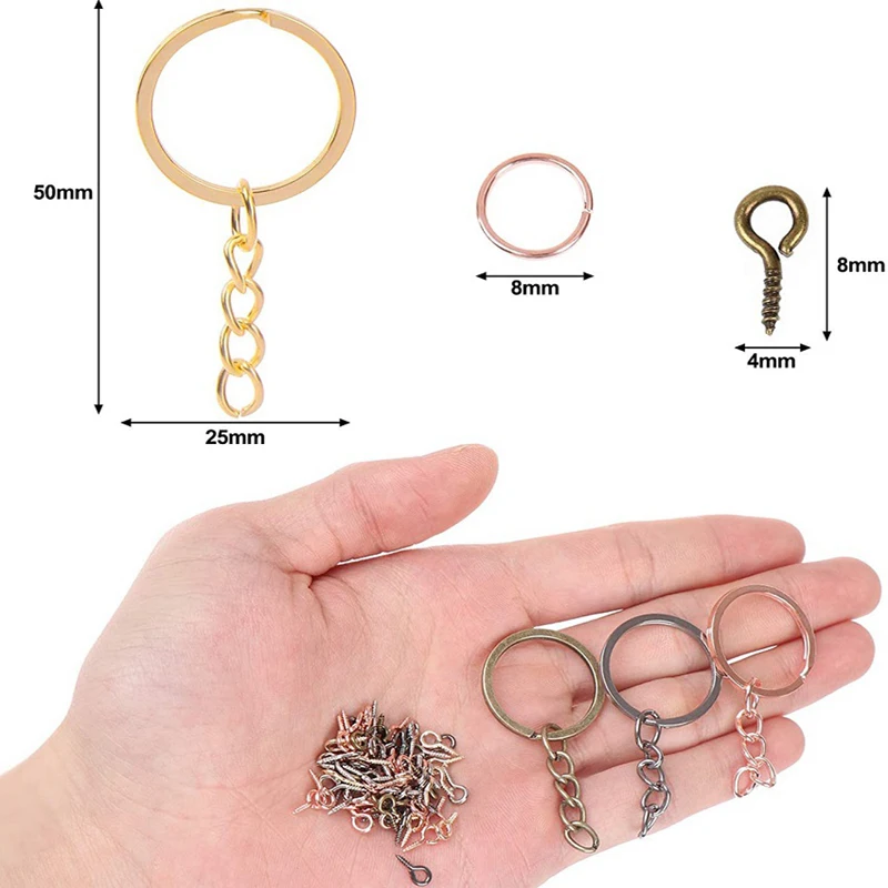 450PCS Colorful Keyring Pendant Combination With Split Rings Jump Rings  Screw Eye Pins For Jewelry Making Luggage Accessories, Keychain DIY Crafts