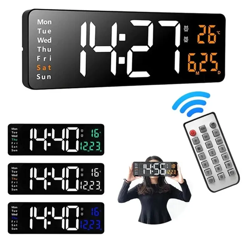 Reloj de pared Digital LED grande de 13/16 pulgadas, Control remoto,  pantalla de fecha y temperatura, brillo de apagado, alarmas ajustables,  nuevo - AliExpress