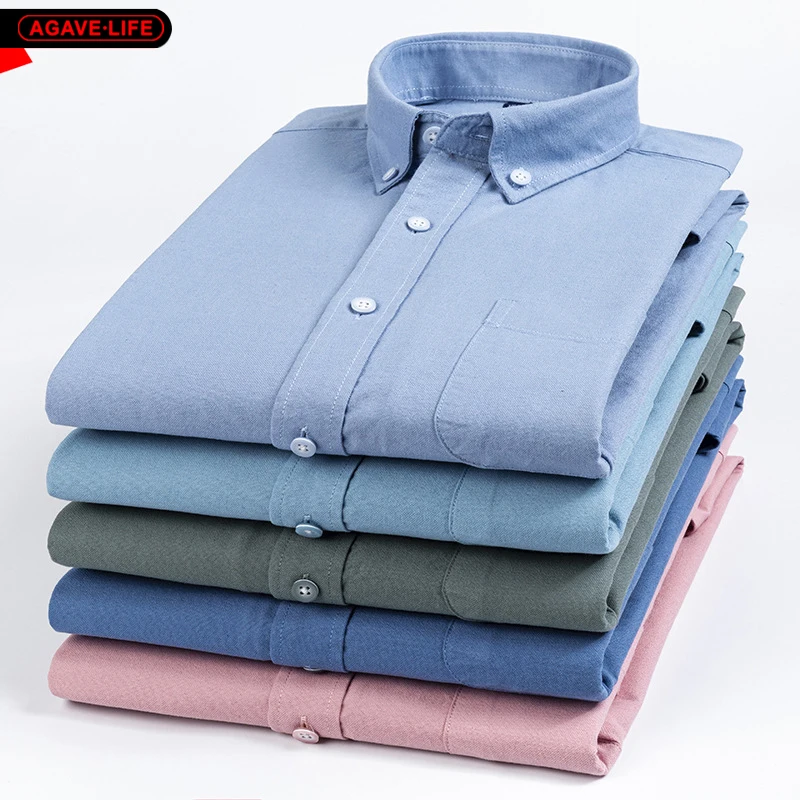 

Spring Autumn Men's Cotton Oxford Shirt Casual Anti-wrinkle Lapel Men Shirt Solid Color Simple Shirt For Men Comfortable Clothes
