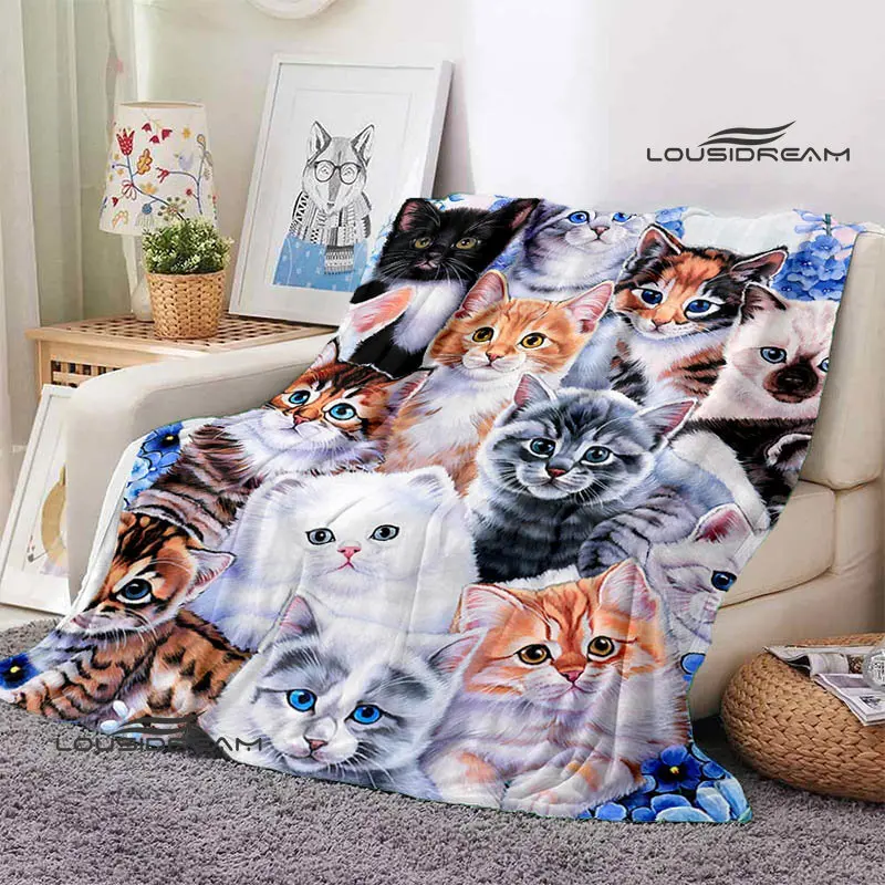 

Cute cat printing fashion blanket Children's warmth, beautiful flange soft and comfortable home travel bed blanket birthday gift