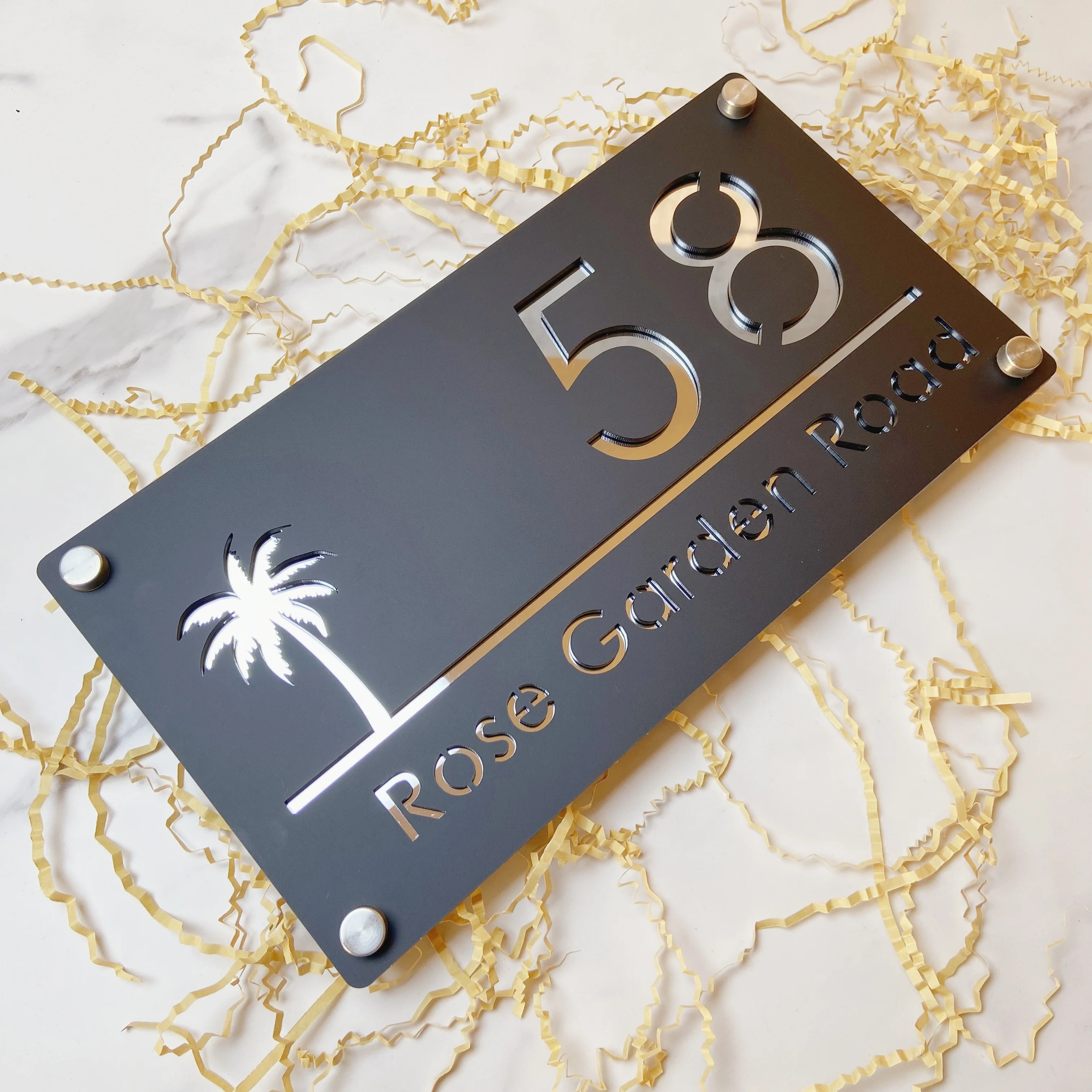 Personalized 3D Acrylic House Number Sign Custom Address Plate Modern Coconut Tree Design Weatherproof Outdoor Name Plaque Sign house number signs,house numbers,number plate,house wall plaques