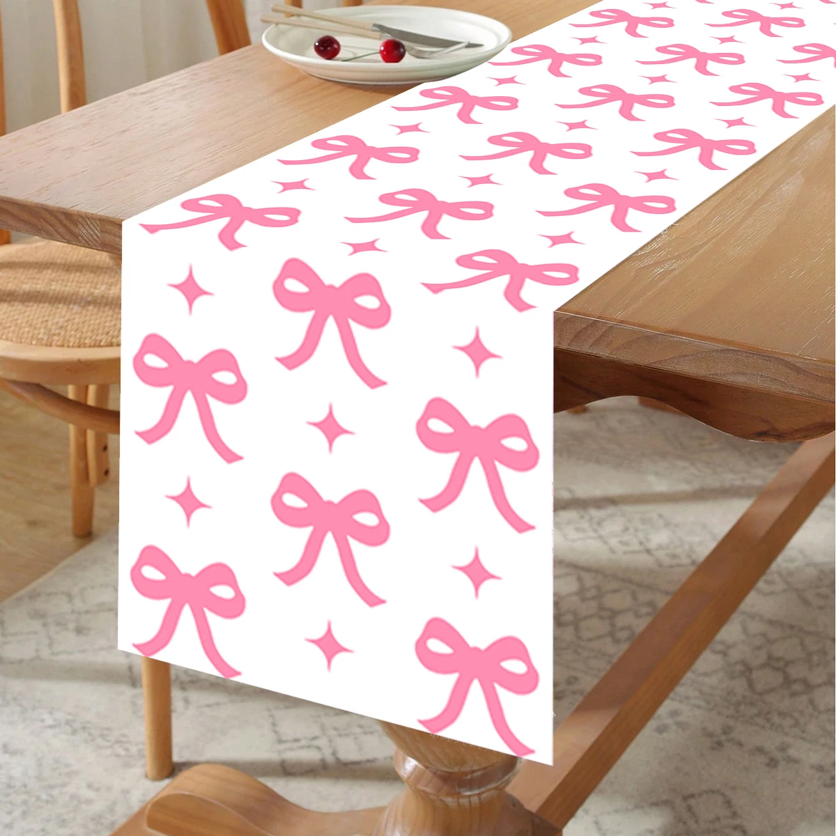 Pink Bow Polyester Table Runner Wedding Birthday Party Decoration Kids Girl Baby Shower Party Supplies Dining Table Cloth Cover 5