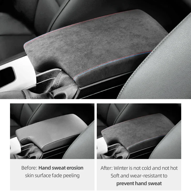 BMW E90 E92 E93 3 시리즈 2004-2011 Alcantara 랩 팔걸이 박스 패널 커버 트림 M 성능 자동차 인테리어 액세서리로 제작
