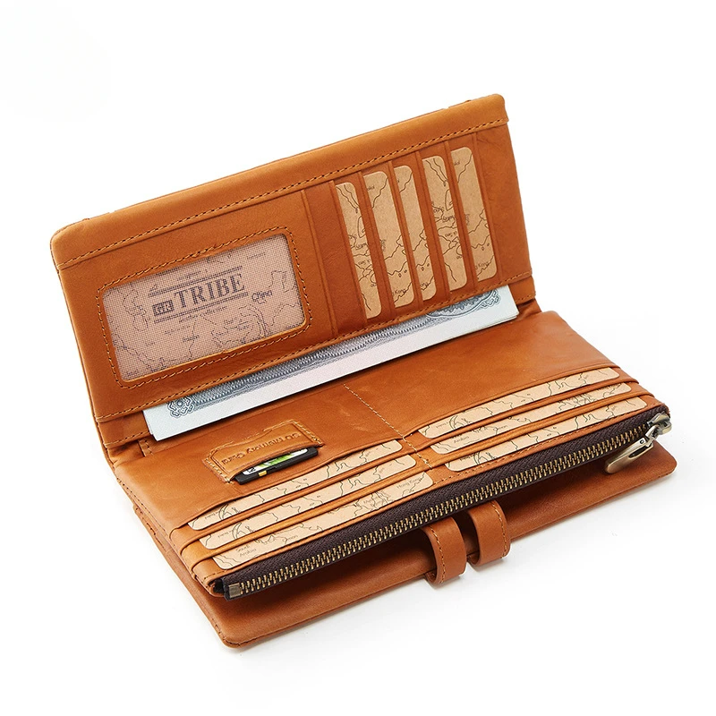 Retro Business Genuine Leather Wallet Handheld Neutral Head Layer Cowhide Large Capacity Zero Wallet carteras para mujeres