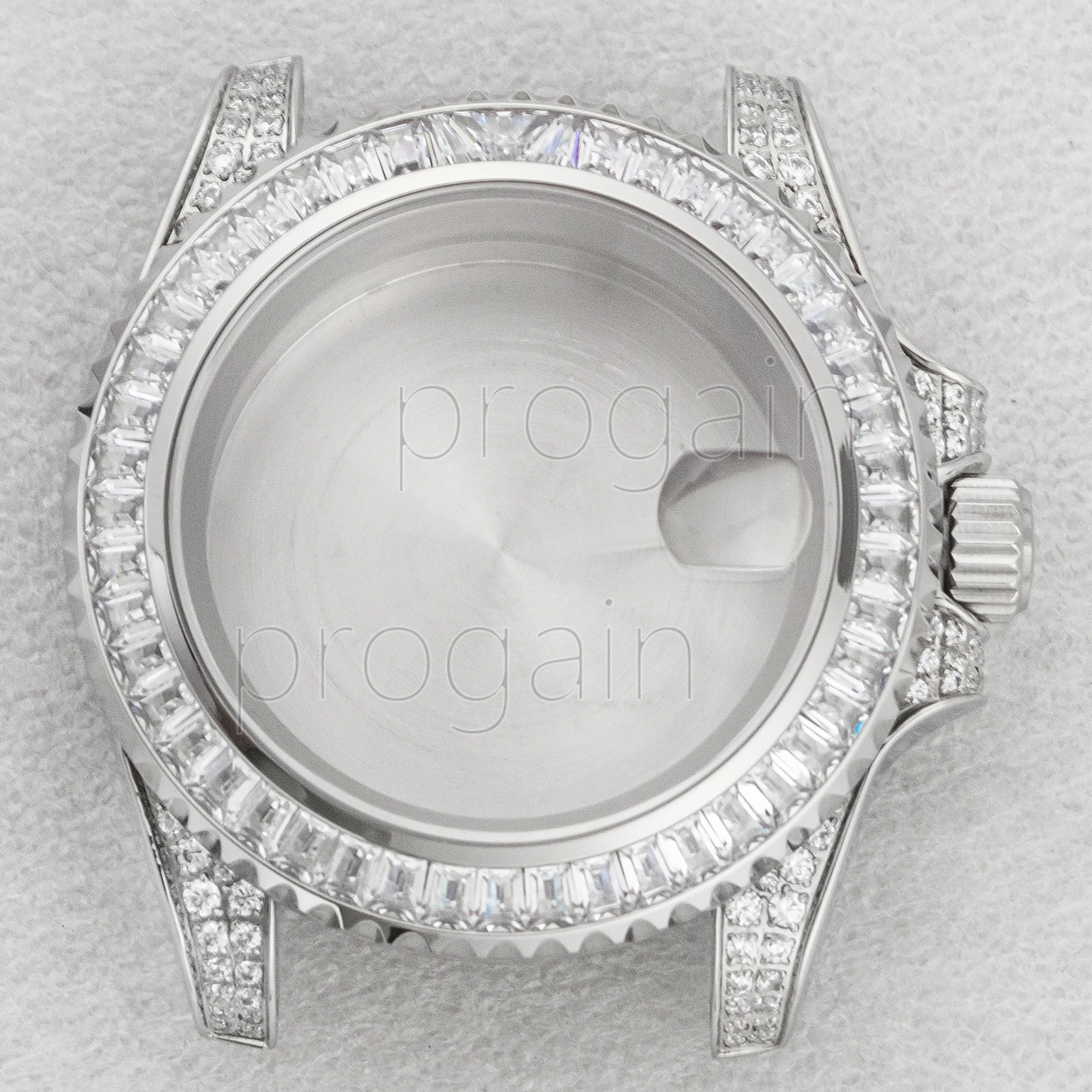 Luxury 40MM Full Diamond Stainless Steel Watch Case with Sapphire Crystal Glass