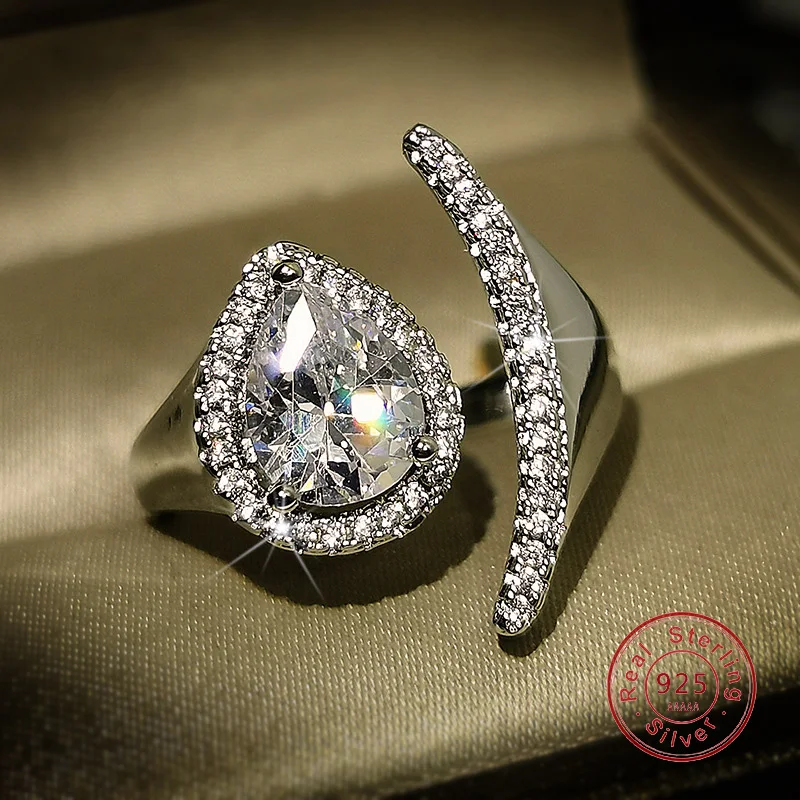 925 Sterling Silver Water Drop CZ Ring For Women Wedding Gifts