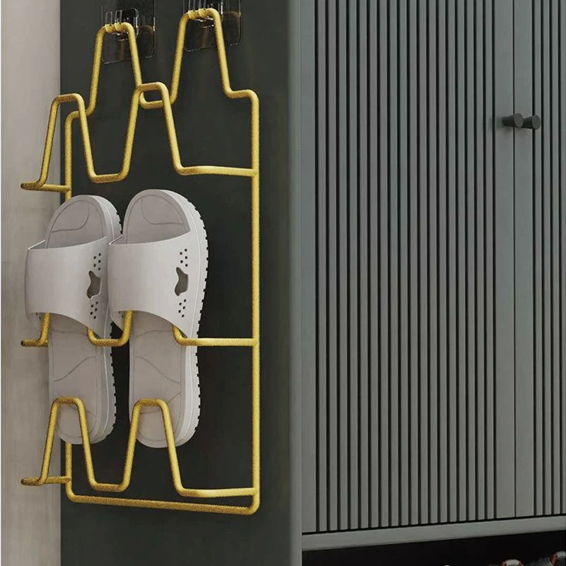 Metal Waterproof Bathroom Slipper Rack Thickened Toilet Door Back Wall Drainage Storage Hooks Shoes Hangers Shelves Multilayer