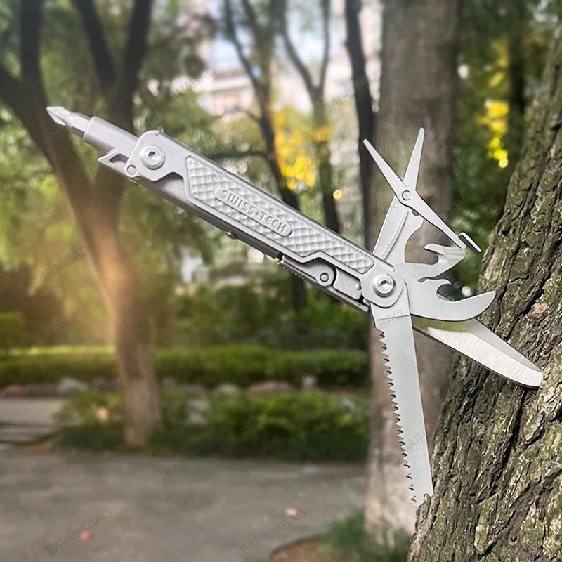 SWISS TECH 11 in 1 Multitool Mini Folding Knife Portable Pocket Knife Scissors EDC Combination Tool Outdoor Camping Equipment