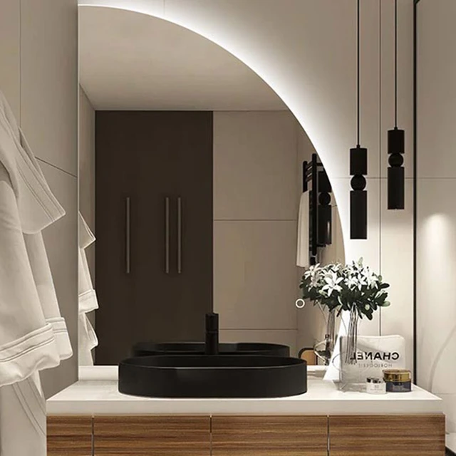 Espejo de baño circular con luz LED iluminada, espejos decorativos de  maquillaje, espejo de pared para baño, hotel, peluquería, tocador o  dormitorio