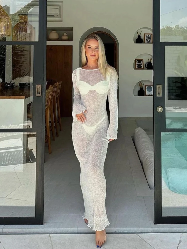 Women Beach Tunic Sexy See-through Beach Dress Summer Beach Cover Up 2024 Women's Beachwear 4