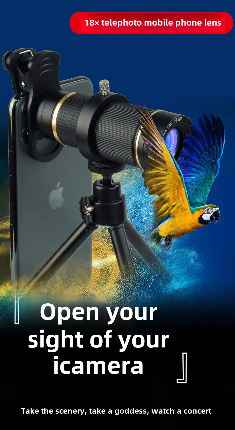 New 18x Metal High Magnification Entertainment Field Telephoto High Definition Adjustable Zoom Lens Travel Camping 6
