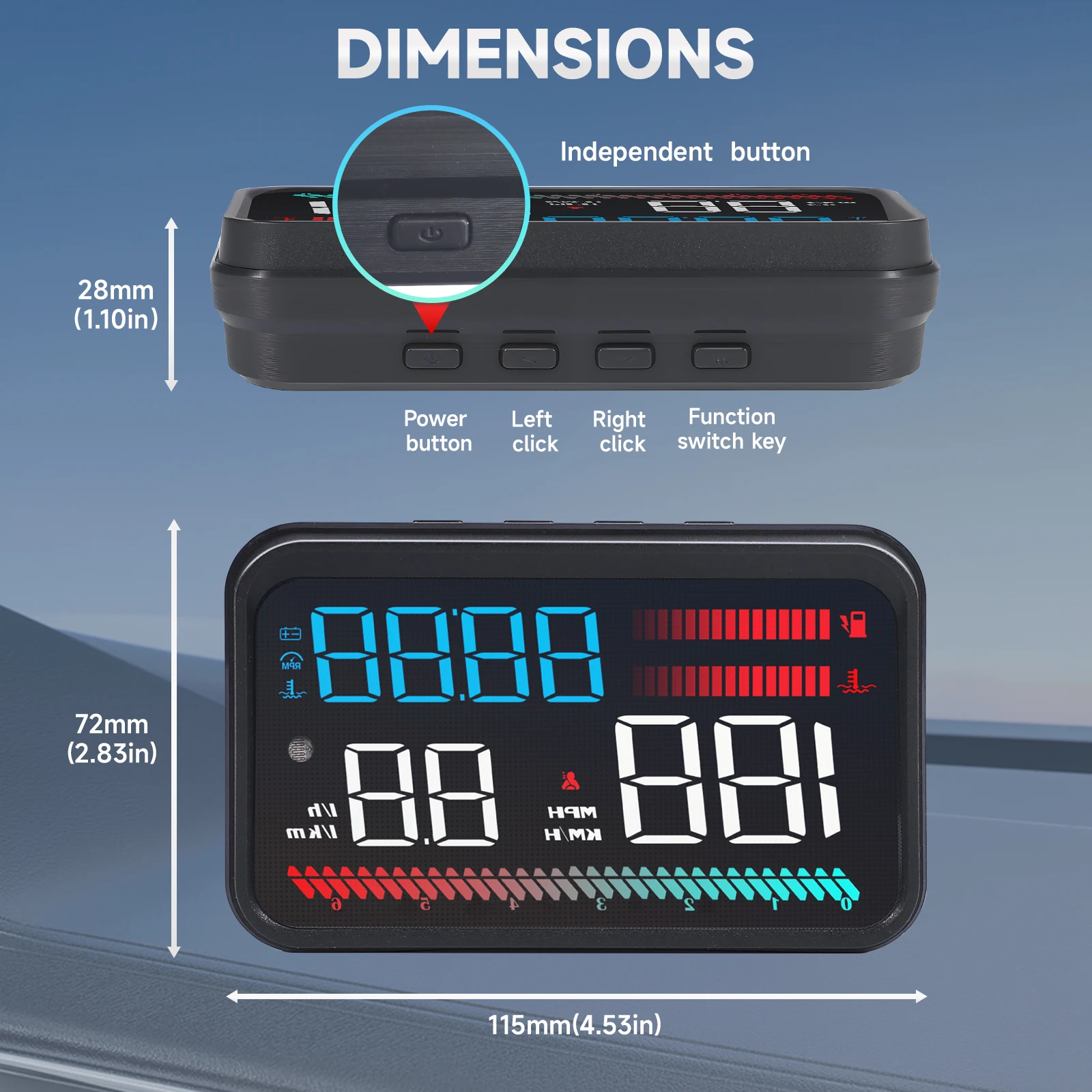 디지털 속도계 RPM 전압 터보 압력 오일 온도 시간 게이지 자동차 헤드업 디스플레이 P16 OBD2 TFT LCD 컬러 스크린