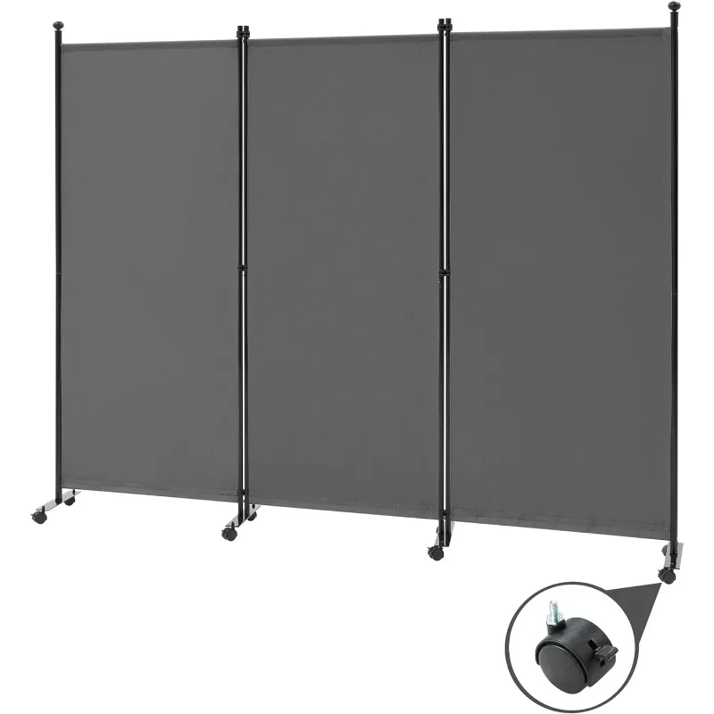 

3 Panel Rolling Room Divider, Folding Partition Privacy Screens, Freestanding Fabric Room Panel, Portable Folding Wall Divider