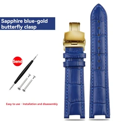 Elegant Green Brown Calfskin Cowhide Watch Strap - 20mm - 12mm (Royal blue - gold B)