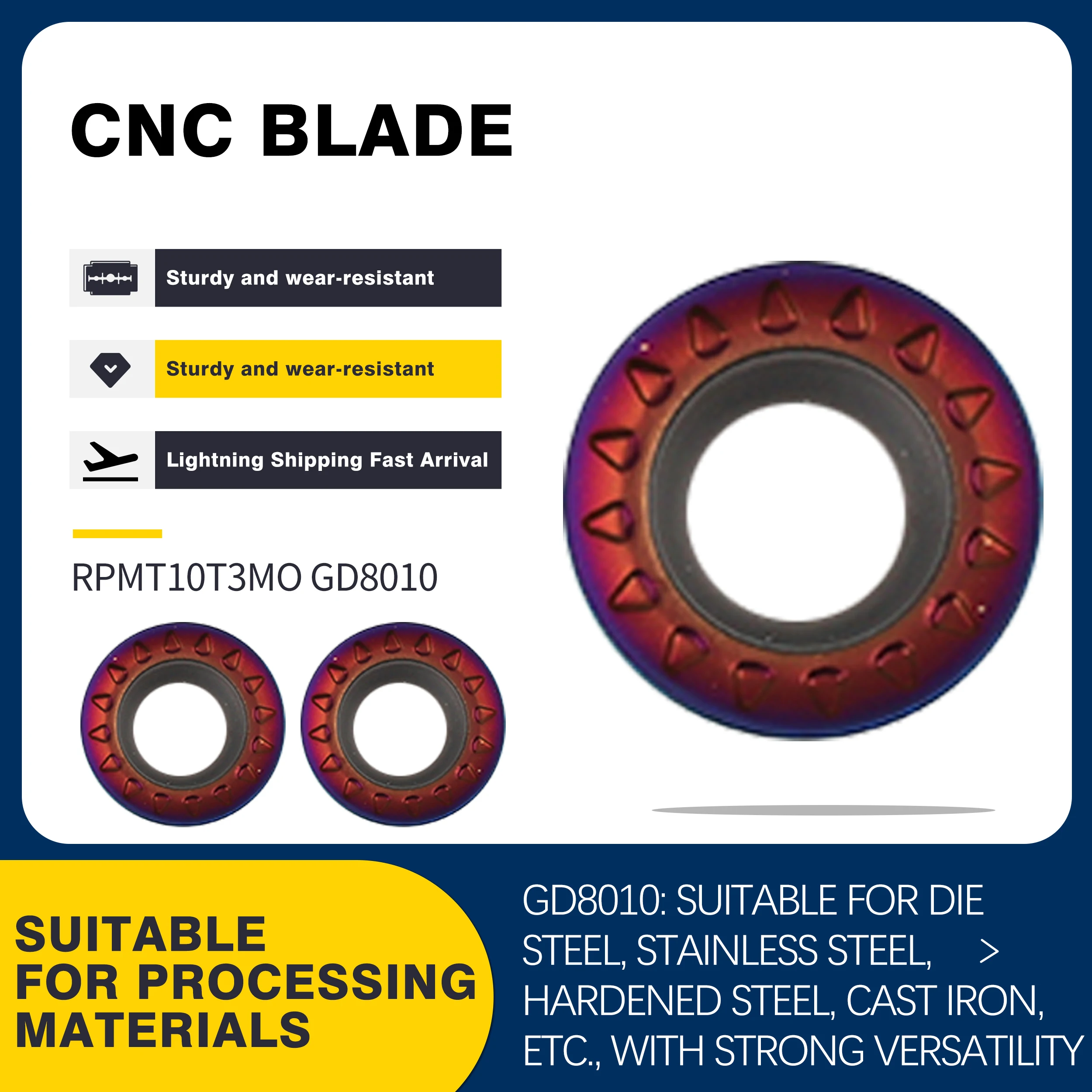 

Cutting Insert RPMT10T3MO GD8010 CNC Lathe Tools Carbide Blade Round Milling Cutter R5 Nano Blue Hard Alloy Machine Turning Tool
